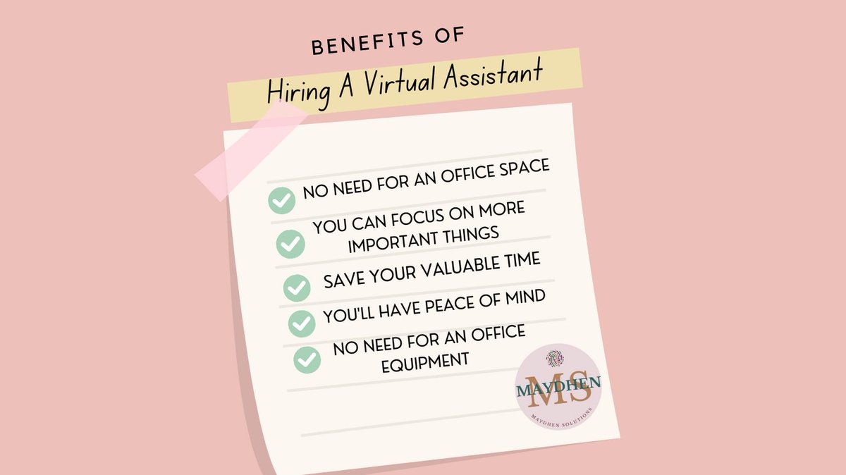mdhensolutions's tweet photo. Not only will VA help you save money on overhead expenditures, but you'll also have more time to focus on the big picture and long-term goals of your company. 💻😍😍

Follow me on my FB Account: https://t.co/wASRyCZmBM

#VAbenefits #virtualassistantrocks https://t.co/uyZkBWlKOs