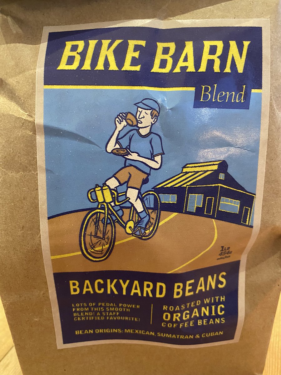 thebikebarn's tweet photo. @Pflax1 We have a local roaster make a special blend to have at the shop and I’ve been criticized a couple times by customers because the cyclist on the label isn’t wearing a helmet. https://t.co/cc9ZBmeRgb