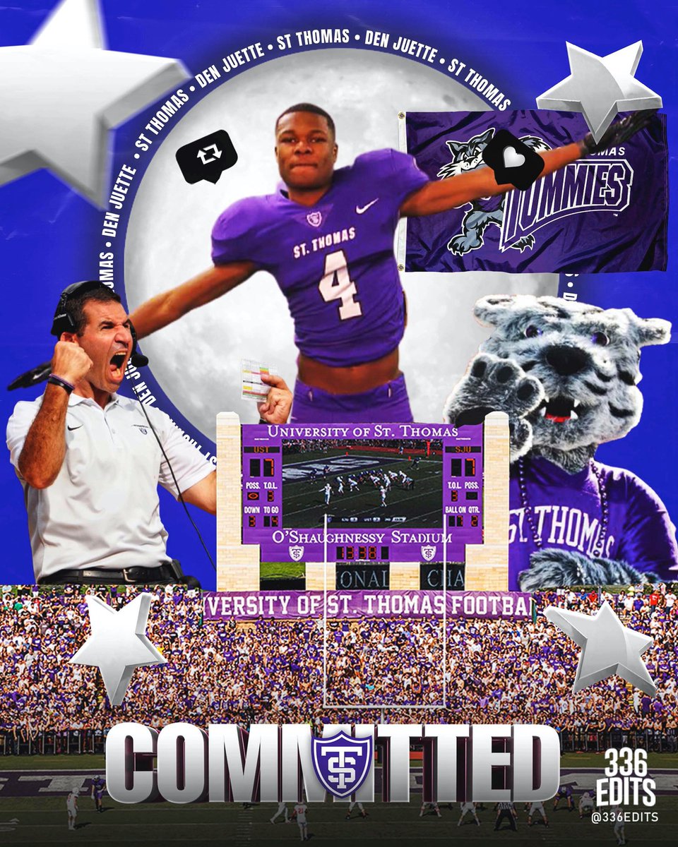 DenJuette4's tweet photo. COMMITTED. 💜🤍🖤
#RollToms 
@Coach_Caruso @CoachGrayvold @UST_Football https://t.co/JekYT2Yvm0