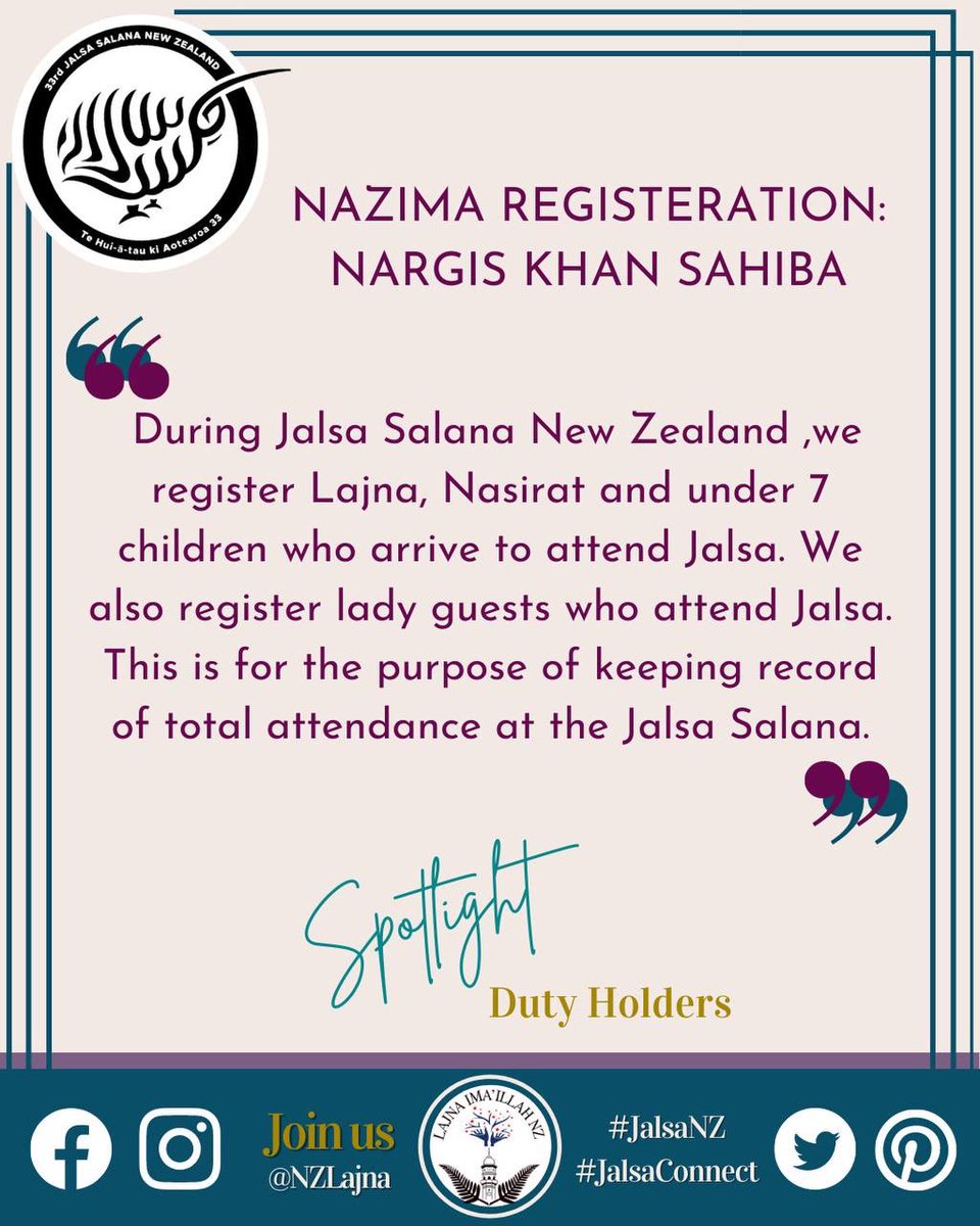 NzLajna's tweet photo. Our #JalsaNZ would not be possible without the sacrifices of our wonderful Jalsa Duty Holders.
interviews of:
-Nazima Jalsa Gah
-Naib Nazima Jalsa Gah
-Nazima Registration
-Nazima Jalsa Review
#JalsaNZ #KeepJalsaVibeGoing https://t.co/aHRItuccrs