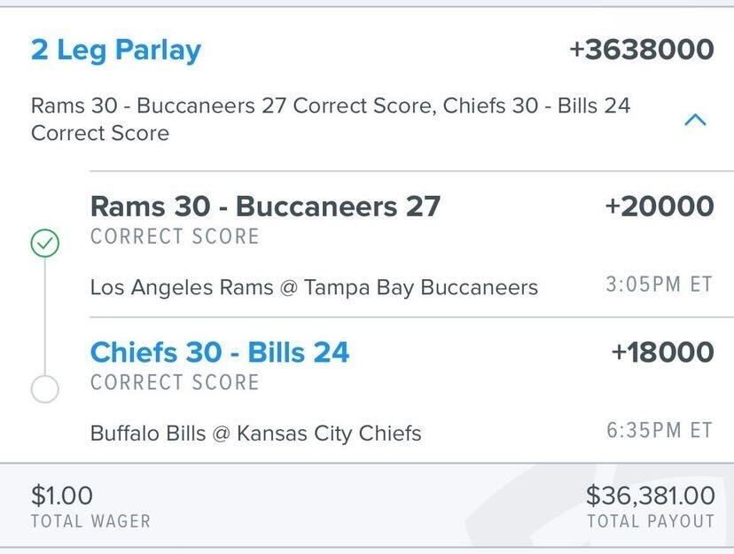 br_betting on Twitter: 'This bettor will turn $1 into more than $36K if the  Chiefs and Bills end 30-24 