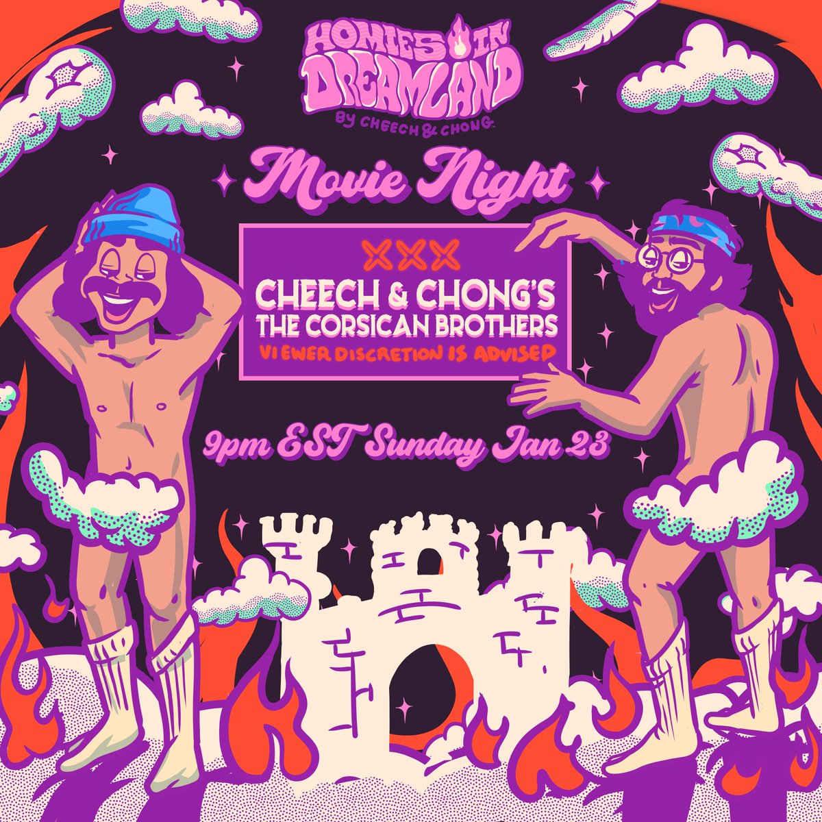 Join us tonight at 9pm EST on Twitch.

We will be featuring The Corsican Brothers*

*Some images, scenes and/or language may be offensive. Viewer discretion advised. 

twitch.tv/myhomiesnft 

#HomiesinDreamland #CheechandChong #CCHomies #NFTs #NFTCommunity #nftdrop #movienight