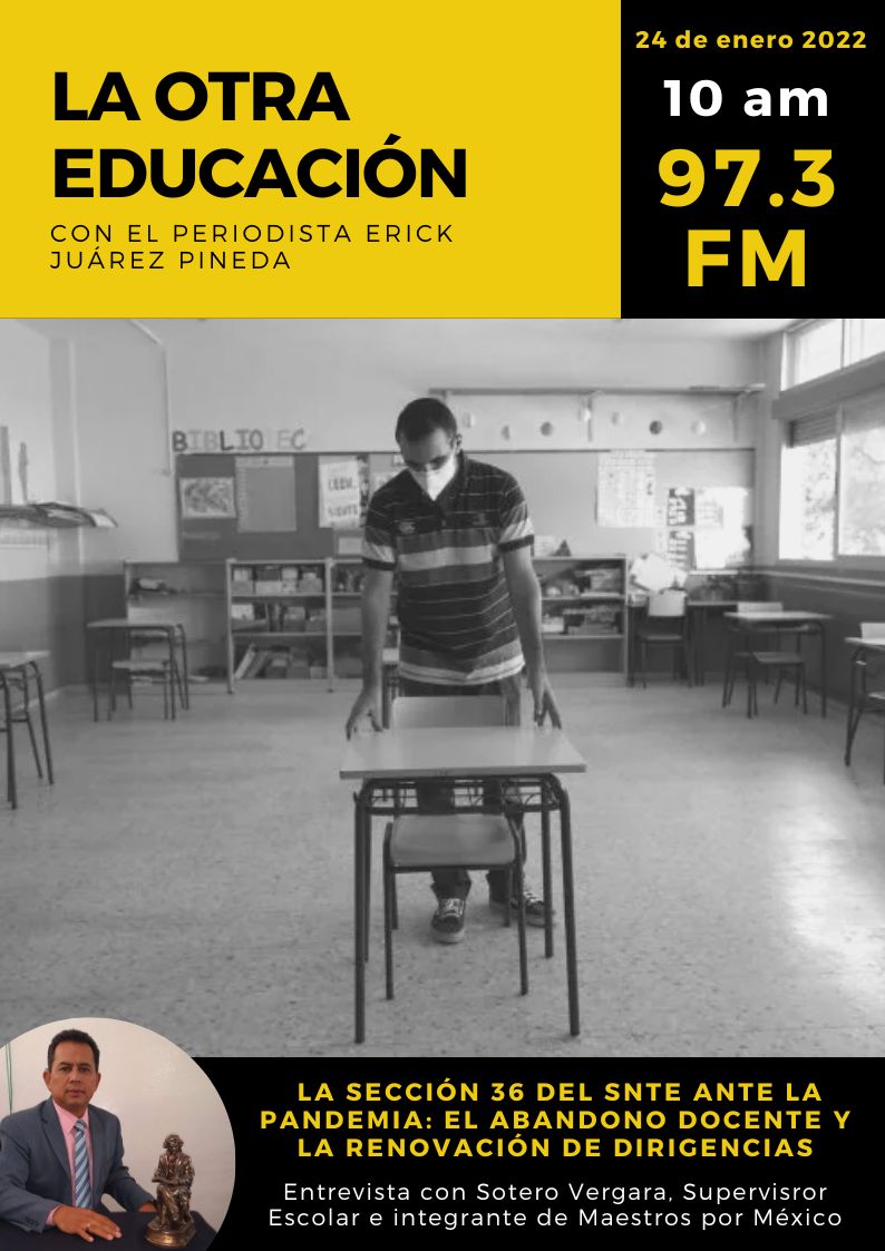 Este lunes en @OtraEducacionFm platicaremos con @sotero_vergara de @PorMaestros sobre los docentes ante la pandemia, la @Seccion36Ofic del @SnteNacional, el abandono a sus agremiados y la renovación de dirigencias Conduce @elErickJuarez . 10 am, 97.3 fm o emisoras.com.mx/la-voladora