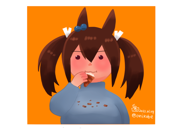 1girl twintails solo animal ears horse ears brown hair food  illustration images