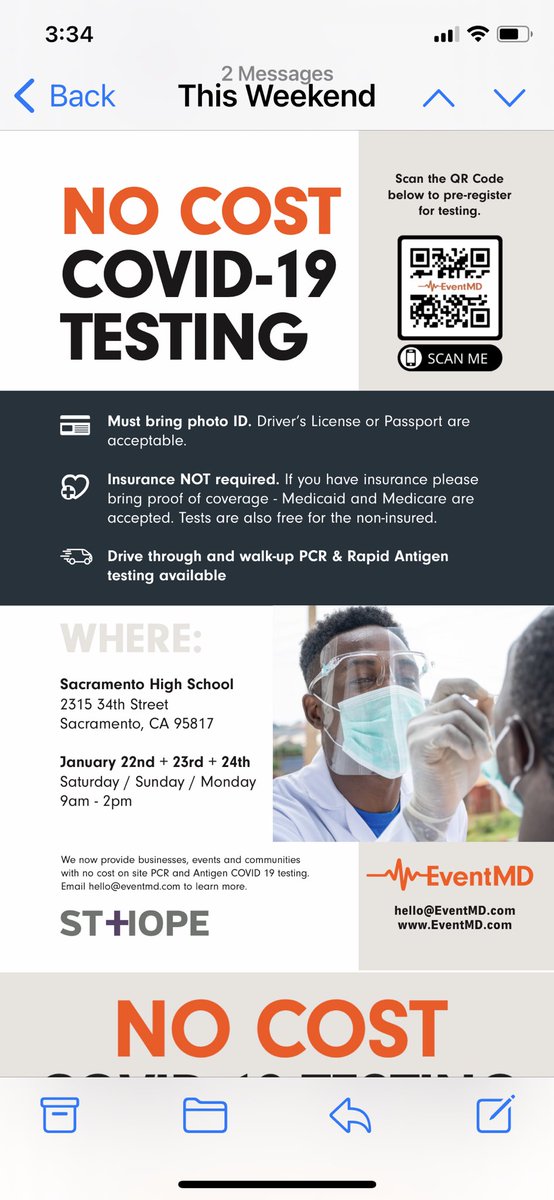 Covid Testing available at Sac High - Free - Monday 9am-2pm.  Pass the Word!