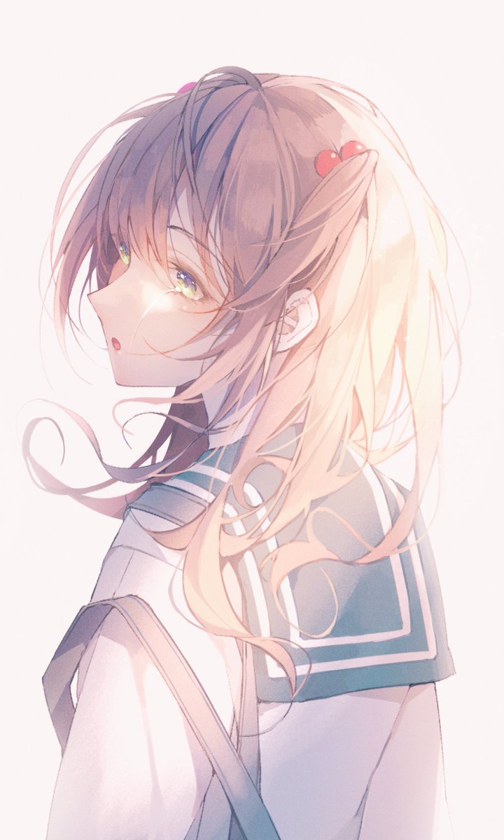 1girl solo school uniform upper body long hair sailor collar simple background  illustration images
