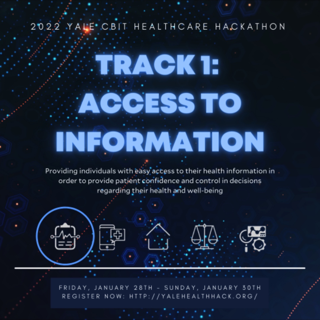 Introducing our first Healthcare Hackathon track: access to information. By increasing access to information we can provide individuals with easy access to their health info in order to provide patient confidence and control in decisions regarding their health and well-being.