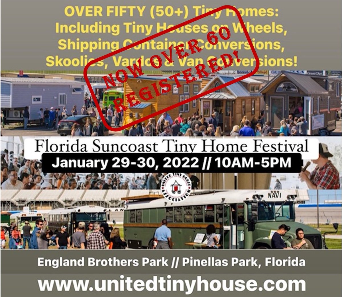 tinyhousedates's tweet photo. ➡️ OVER 60 tiny homes at Florida Suncoast Tiny Home Festival! ⬅️
Includes Tiny Houses On Wheels, Shipping Container Conversions, Skoolies, Van Conversions &amp; MORE!
Florida Suncoast Tiny Home Festival
Jan 29-30, 2022
England Brothers Park
Pinellas Park, FL
https://t.co/VtJ8rJBose https://t.co/q6HKul1Ren