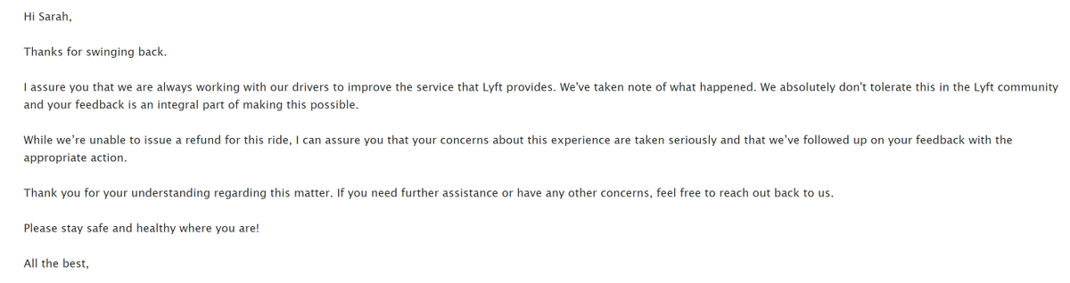 I recently experienced discrimination from a @Lyft driver  and filed a complaint with Lyft. @Lyft gave me a $5 credit and refused to refund my trip. #customerservicefail #ridessharinghorrorstories
