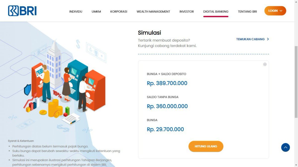 anggi_aeni's tweet photo. Senin Pagii mari kita awali dg yg bermanfaat yaitu nyari info deposito, krn kemarin ayah ku tanya2 jg ada uang dingin mau diapain. aku kepikiran kalo dimasukin ke deposito. nahh untungnya di website @BANKBRI_ID ada simulasi deposito jd kita bisa ngira2 dapetnya brp #ValidNoDebat https://t.co/r2ZiJWpsmJ