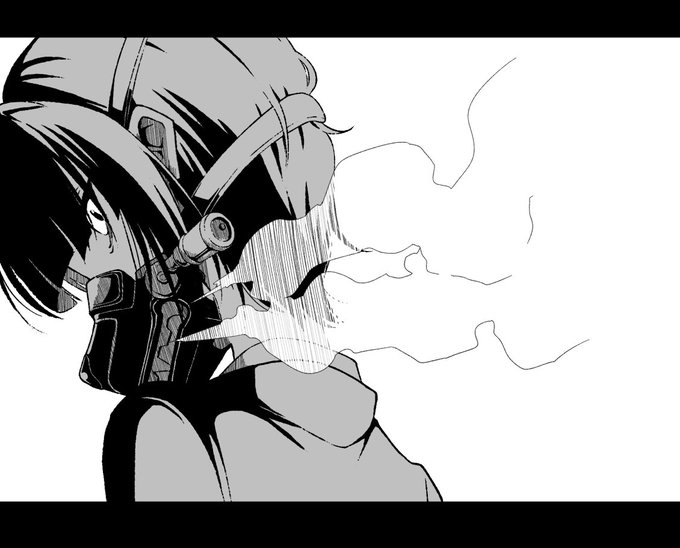 千夜ちゃんと狗マスク絵を白黒に調整 