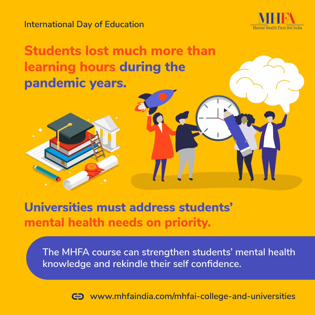 MHFAINDIA's tweet photo. International Day of Education, 2022: MHFA India joins UNESCO to reiterate that education is a human right. The pandemic has left half the worldโs students affected.
#internationaldayofeducation #mentalhealtheducation #postpandemiclearning
#mhfaindia https://t.co/bu0pAFFXv1
