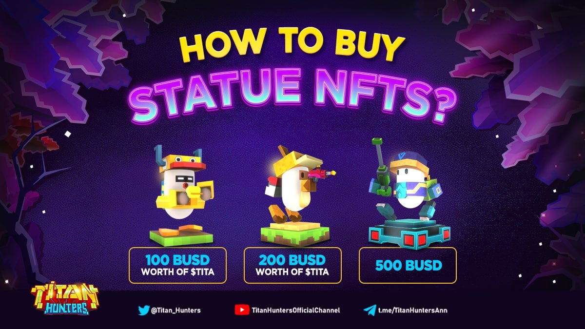 Titan_Hunters's tweet photo. 💎🙀STATUE #NFTSALE IS COMING! HOW DO YOU BUY? 💥

📍Step 1: Visit https://t.co/Thrm5UCQkz 
📍Step 2: Choose Whitelisting section (if you are eligible) or Public Sale section 
📍Step 3: Choose quantity and type of Chest you want to buy
📍Step 4: Press "Buy" 

#TitanHunters $TITA https://t.co/xIvTGAP4Q3