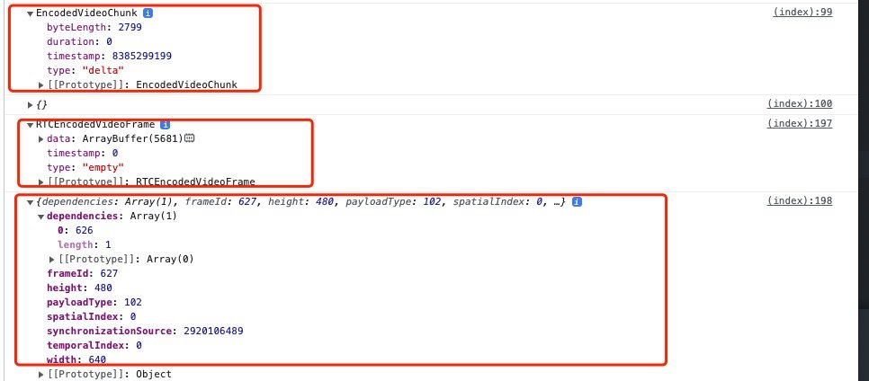 leeoxiang's tweet image. There is not direct way to convert WebCodecs&apos;s EncodeVideoChunk to WebRTC&apos;s  RTCEncodedVideoFrame.  So we can not use WebCodecs as WebRTC&apos;s encoder for now. Still need to wait and see. #WebRTC #WebCodecs