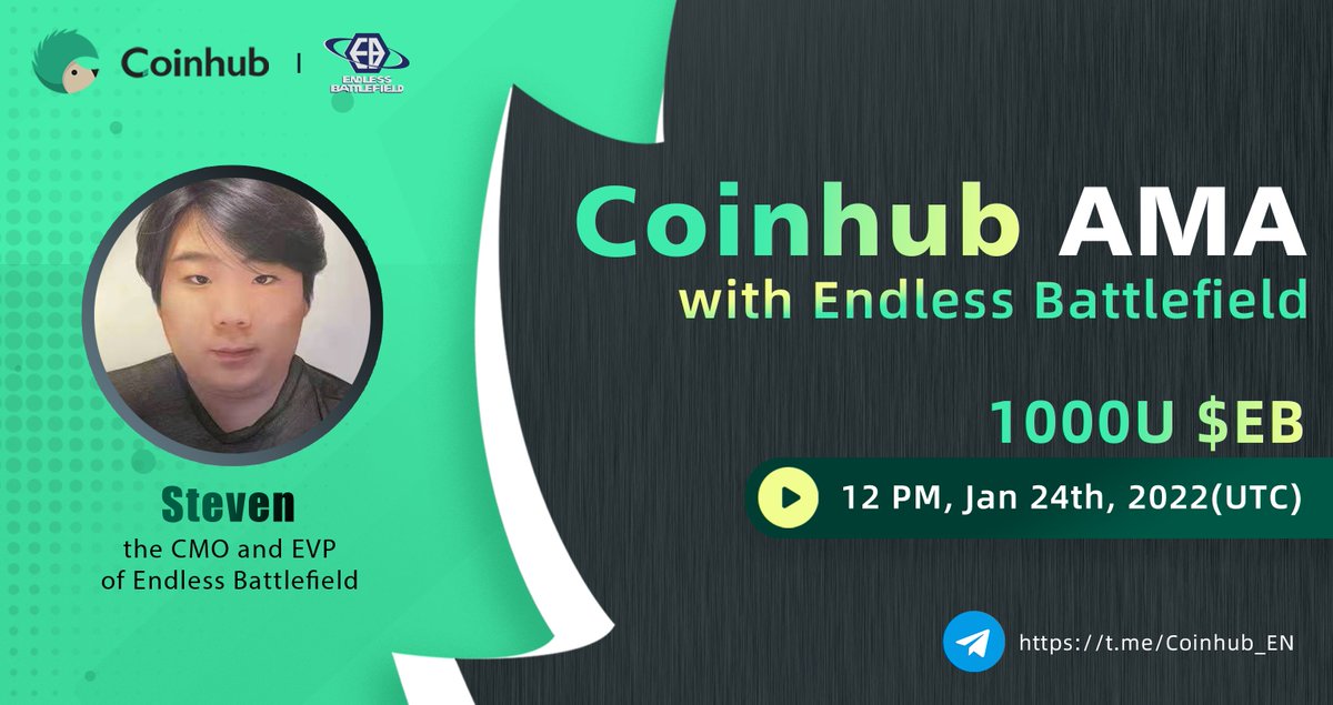 #Coinhub #AMA series with @EBMetaverse 
  
💰1,000 $EB 

✅Follow <a href="/Coinhub_Wallet/">Coinhub Wallet</a> &amp; @EBMetaverse
✅Join t.me/Coinhub_EN &amp; t.me/ebgame_global
✅Rt+Like+Tag 3ppl ​
✅Fill out gleam.io/competitions/k…

👇5 questions from twitter comments, 5 from live AMA, 20U $EB/each.