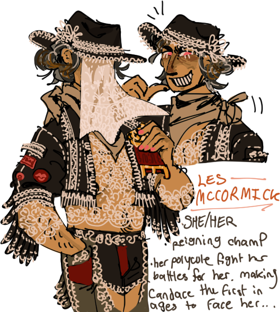 tillymans_'s tweet image. two of our circuit players! Our leading champ Les McCormick and her killer cowboy gimmick. also tristen. we dont know why its here.
#blaseball