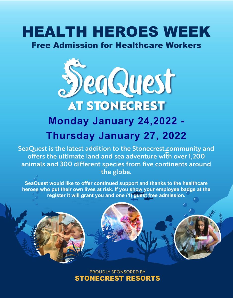 StonecrestRSRT's tweet photo. Health Heroes Week @ SeaQuest Aquarium (Jan 24-27) - https://t.co/YwxMdtK45B https://t.co/7ZLAmev5FF