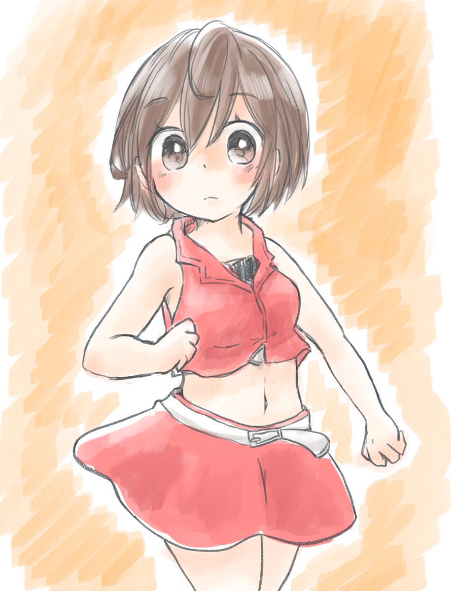 meiko (vocaloid) 1girl solo brown hair skirt brown eyes crop top short hair  illustration images