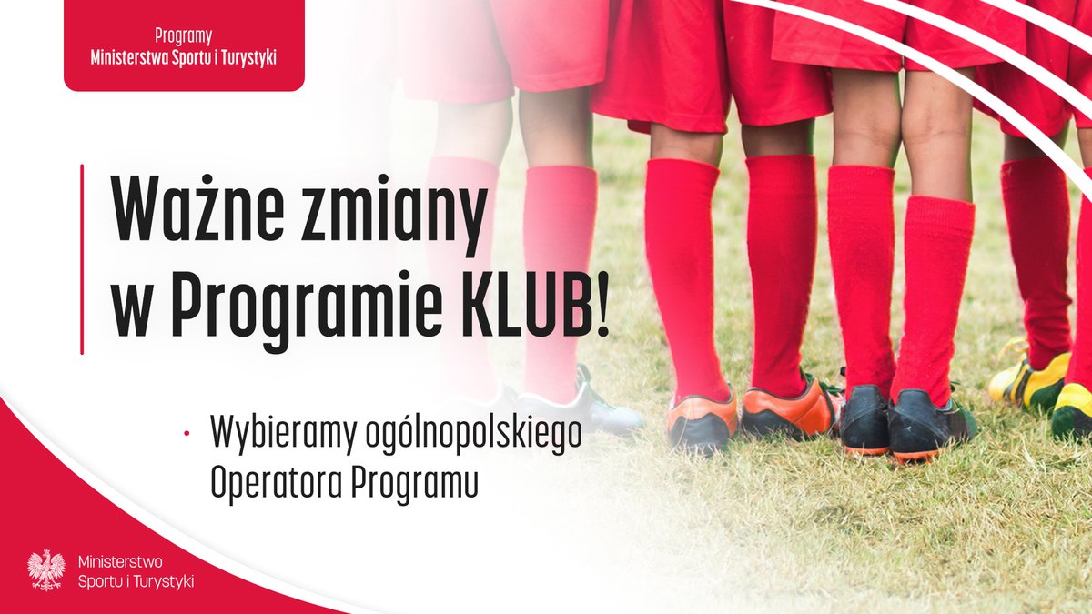 SPORT_GOV_PL's tweet photo. ‼️ Rekordowy budżet 66,5 mln zł i ważna zmiana w Programie Klub ‼️

📣 UWAGA: Rozpoczął się nabór na Operatora Programu, który dokona rekrutacji klubów do wsparcia❗️ 

Dowiedz się więcej o naborze! ⤵️⤵️⤵️
https://t.co/k3QYcShqkz

#WitajWKlubie #ProgramKlub https://t.co/9c2NHT2eZn