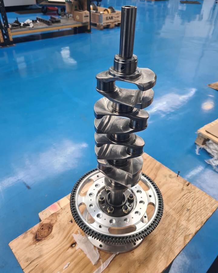 AandMEDM's tweet photo. A+5 #crankshaft removed from 1273cc engine after 2 days on Dyno running up to 9250 rpm. Flywheel attached using the taper splined adaptor. Engine has been checked &amp; ready for next stage of testing. 
#Mini16v #Aseries #MiniRacers #precisionengineering #raceengine #gbmfg #UKmfg https://t.co/PWyzkhm0Jl