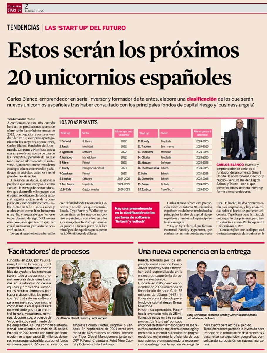 Lexcrea1's tweet photo. Hoy, @exp_startup publica los 20 próximos aspirantes a unicornio español tras la encuesta realizada por @carlosblanco la semana pasada a algunos players relevantes del ecosistema. 

Descubre quienes son 👇 https://t.co/ITCnl48XVR