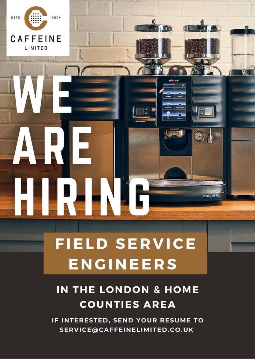 We are hiring! #jobopening 

Caffeine Limited is looking for Field Service Engineers in the London and Home Counties Area. 

Think you could be the right fit? Please send us your CV at service@caffeinelimited.co.uk 

Great packages available working with a fast growing company.