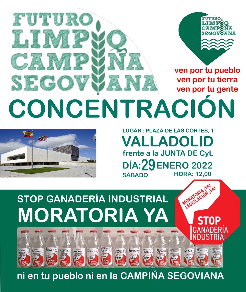 StopGanInd's tweet photo. ¡¡No paramos!!
Los vecinos de la #CampiñaSegoviana se concentrarán para pedir frenar #GanaderíaIndustrial 
Lugar: VALLADOLID, Plaza de las Cortes 
Día: 29 enero
Hora: 12.00 https://t.co/HvaWIgNDQk