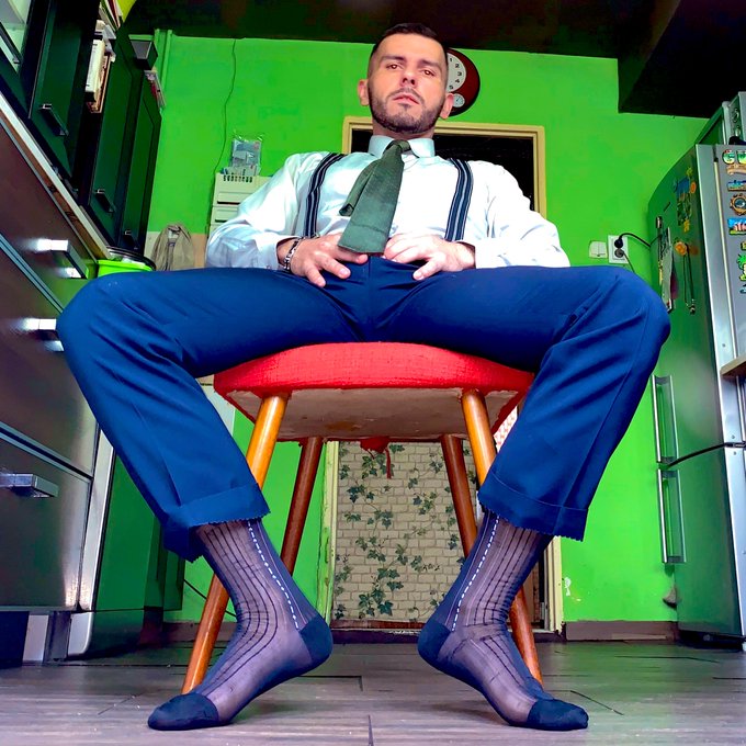HomeOffice in #sheersocks and #suitandtie #suited #suitedmale #mensocks #bottom #menatplay #meninsuit