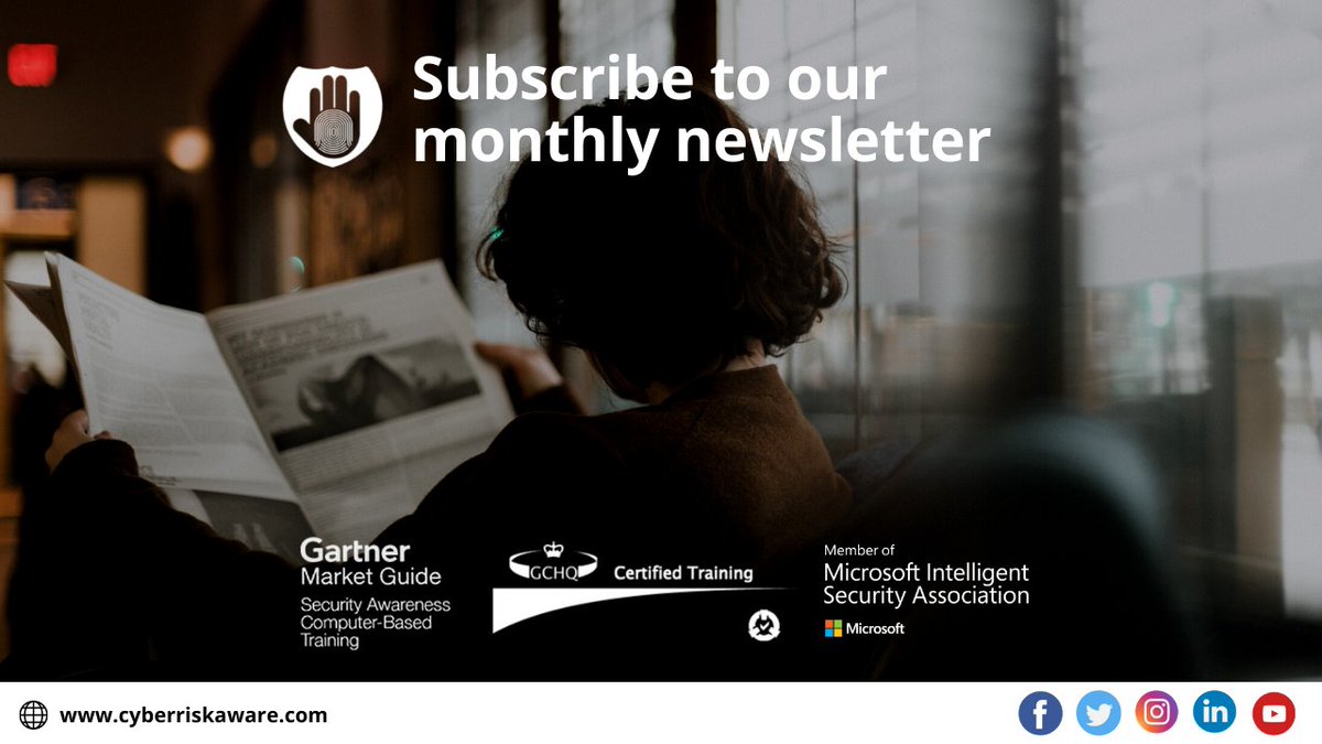 Don't miss out on exclusive Cyber Risk Aware news and information about our unique real-time behaviour changing solution, sign up for our monthly newsletter: bit.ly/CRAnews21

#realtimetraining #behaviourchange #cybersecurity #cybercrime #securityawarenesstraining #ciso