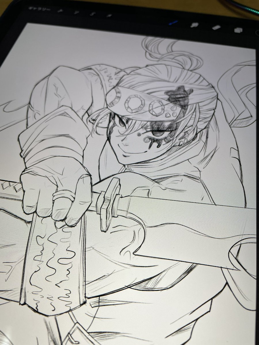 昨日の戦闘シーンとかヤバかった!笑
かっけー!!!の勢いで描いて線画大体出来た!!
色塗りと背景どんな感じしよう🤔 