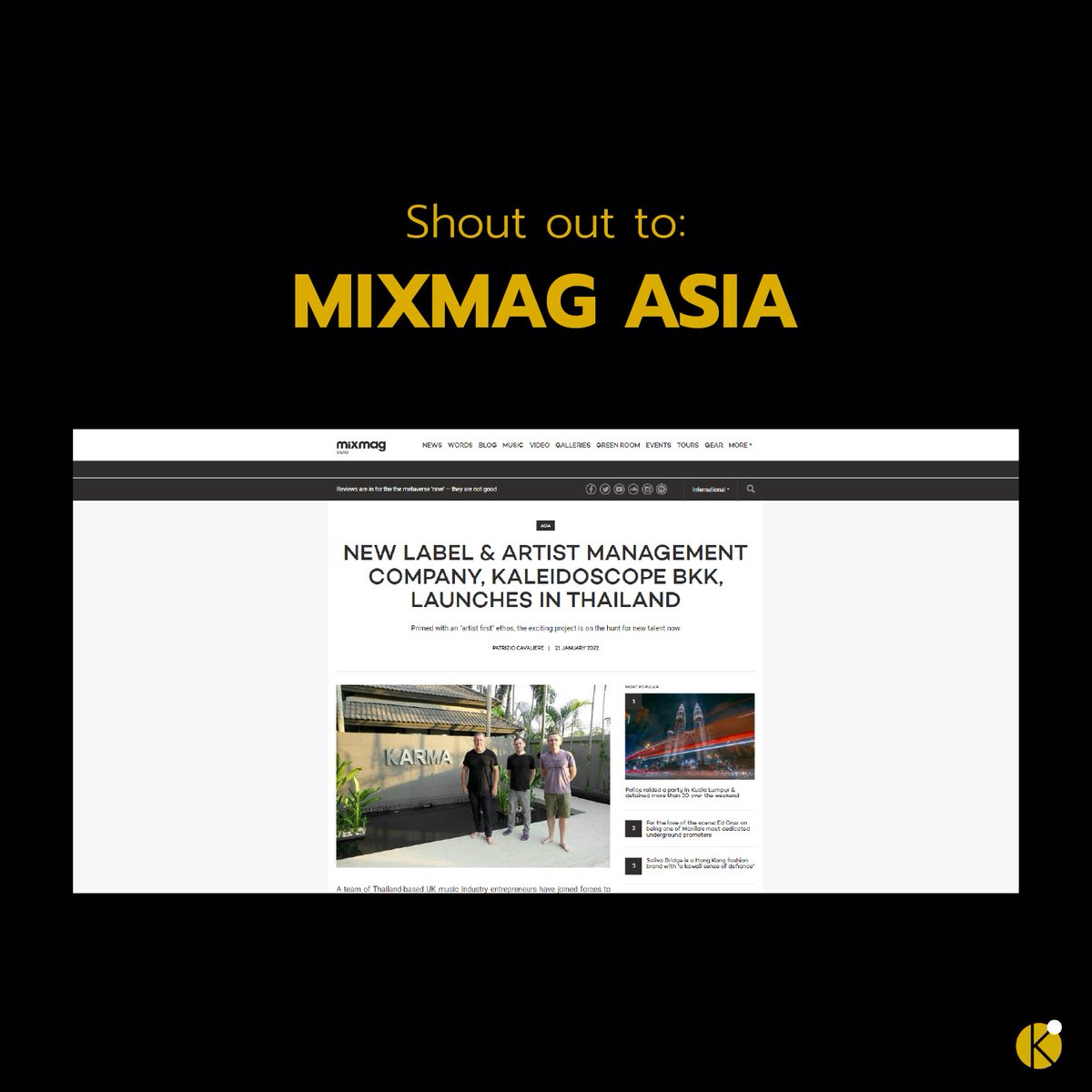 ขอบคุณบทความดีๆจาก Mixmag Asia ที่ได้เขียนถึงเรา! อยากให้ทุกคนได้ลองอ่านดูนะครับ

Check it out… we’re in Mixmag Asia! Thank you to Patrizio Cavaliere for the write up.

Mixmag Asia article: mixmag.asia/read/label-art…