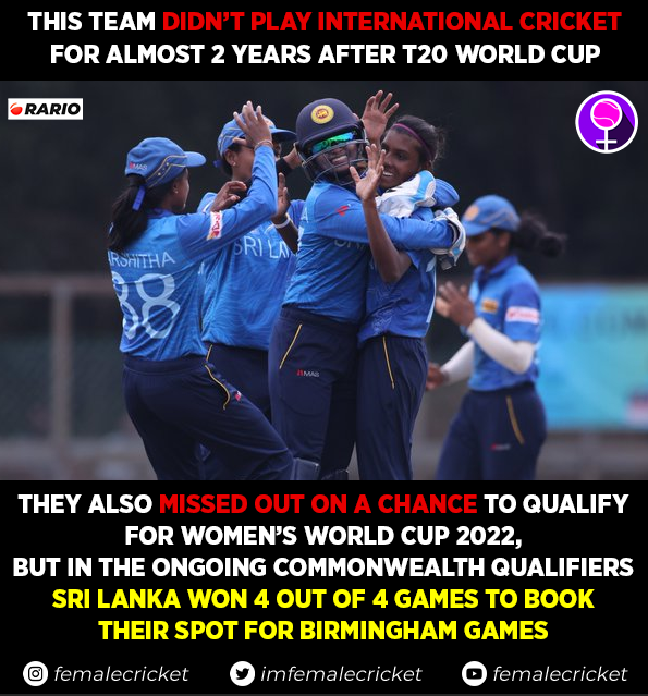 imfemalecricket's tweet photo. Well deserved Qualification for Sri Lanka Women's Team in the @birminghamcg22
Many Congratulations to the entire team @OfficialSLC for making the most of the opportunity.
#CWGQualifiers https://t.co/mpN56CthTm