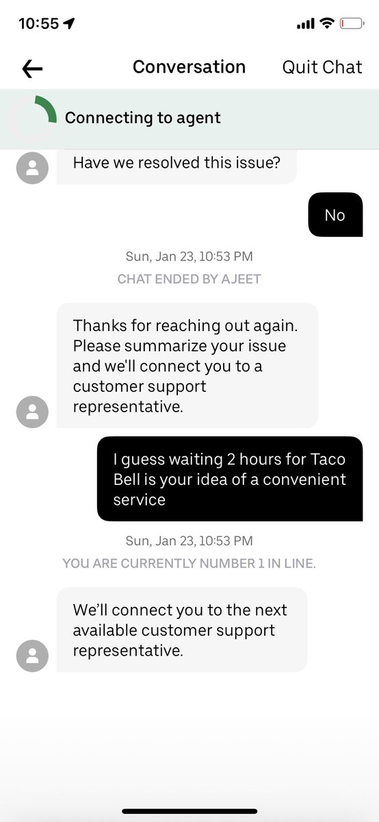 PodcastBozo's tweet photo. @Uber_Support I sent you a message on your app and before it was resolved your agent signed off lol https://t.co/DZzdxHGD3X