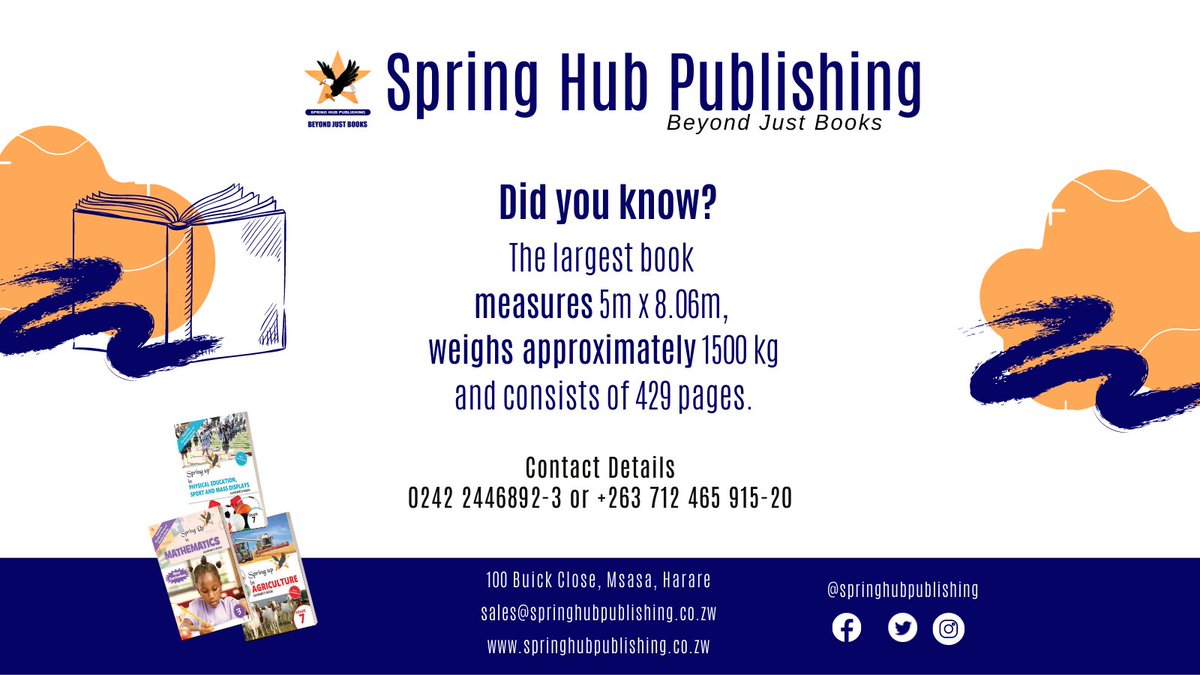 SpringHubPubli1's tweet photo. Did you know that the largest book 
*measures 5m x 8.06m, 
*weighs approximately 1500 kg,
*consists of 429 pages?

It was unveiled by Mshahed International Group, in Dubai, on 27 Feb 2012. Over 50 people took part in the construction of the book.
Visit: https://t.co/muZH0mJVBN https://t.co/yuWD1s2V7Y