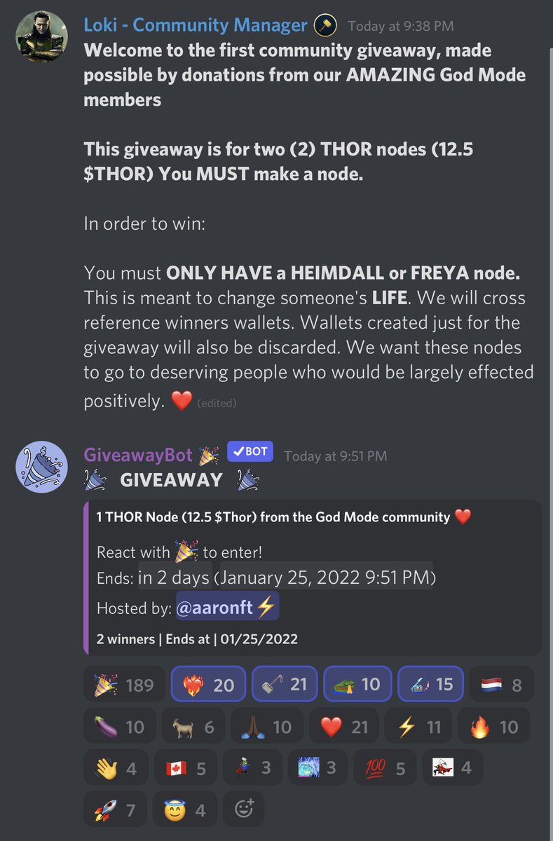 aarnft's tweet photo. We’ve announced our FIRST official giveaway at @ThorNodes sponsored by the amazing God Mode community. We’re giving away a Thor node to 2 lucky winners. This is meant for to support folks who have no nodes, Heimdall, or Freya tier nodes. We want to change lives over here! ❤️ https://t.co/yl8J4gGA7p