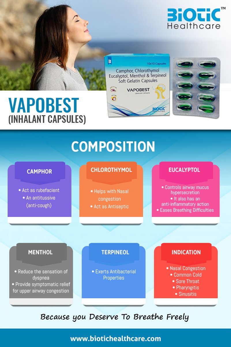 BioticMarketing's tweet photo. Get instant relief from cold, sore throat, cough, headache during cold, chest congestion. 
Vapobest (Inhaler Capsules) is the most demanded solution for these issues. Product is available for PCD Franchise business. 
📲 098759 23700, 
https://t.co/YzzlXLBjA6
#PCDPharmaFranchise https://t.co/dpUhSvKXIP