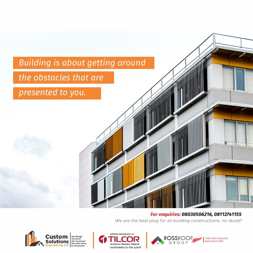 Customsolutng's tweet photo. Building is about getting around the obstacles that are presented to you.

Make this week count.

We are Custom Solutions Engineering Ltd, the best plug for all your building constructions. 

#customsolutng #csetilcor #tilcorroofing #tilcor #roofing #roofingcontractor #obstacles https://t.co/xUSo0minCx