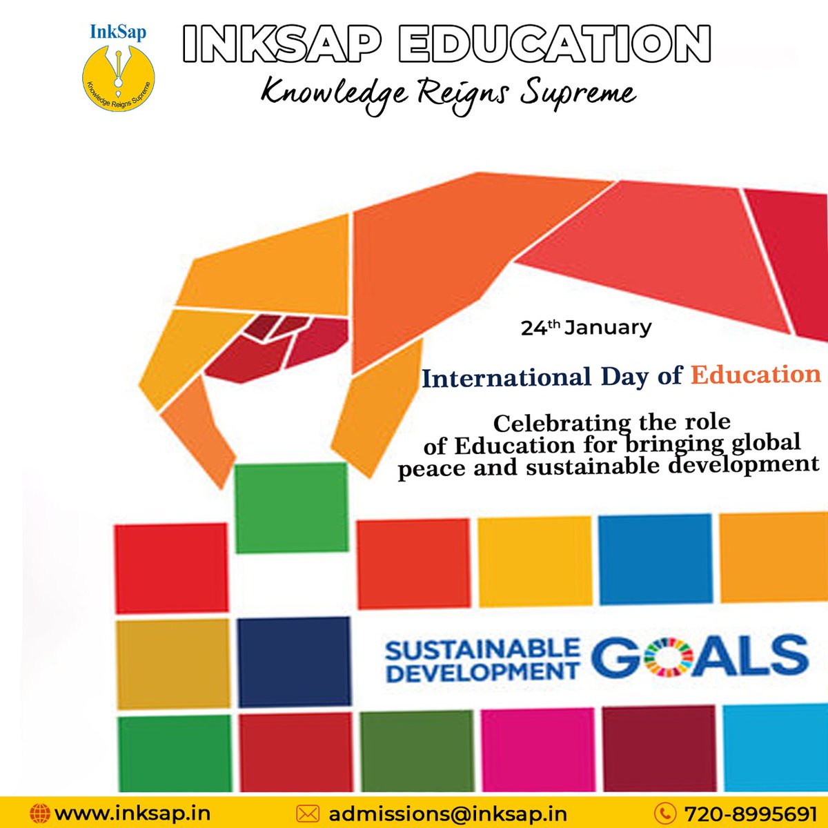 InksapEducation's tweet photo. International Day Of Education 

Celebrating the role of education for bringing global peace and sustainable development 

#InternationalDayOfEducation #Education #crashcourse #cbseexam #AITS #education #Exambooster #liveclasses #Elearningonline #onlinelearningapp https://t.co/uv5nYcQw29