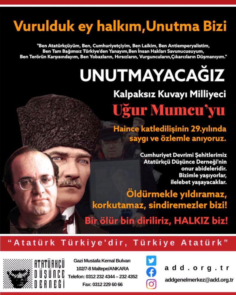 HsnBozkurt's tweet photo. Özlemle,saygıyla…
#Unutturmayacağız #ugurmumcuoeluemsuezduer
@add_genelmerkez https://t.co/bKec0WTdvb