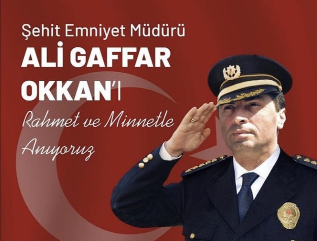 24 Ocak 2001 tarihinde uğradığı hain bir saldırıda şehit edilen Diyarbakır Emniyet Müdürü Ali Gaffar Okkan’ı ve aynı saldırıda şehit olan silah arkadaşlarını saygı ve rahmetle anıyoruz.
#AliGaffarOkkan