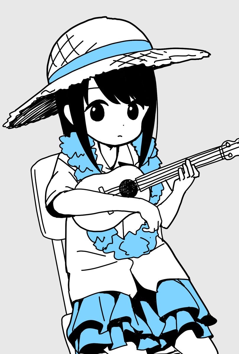 1girl solo hat instrument sitting simple background skirt  illustration images