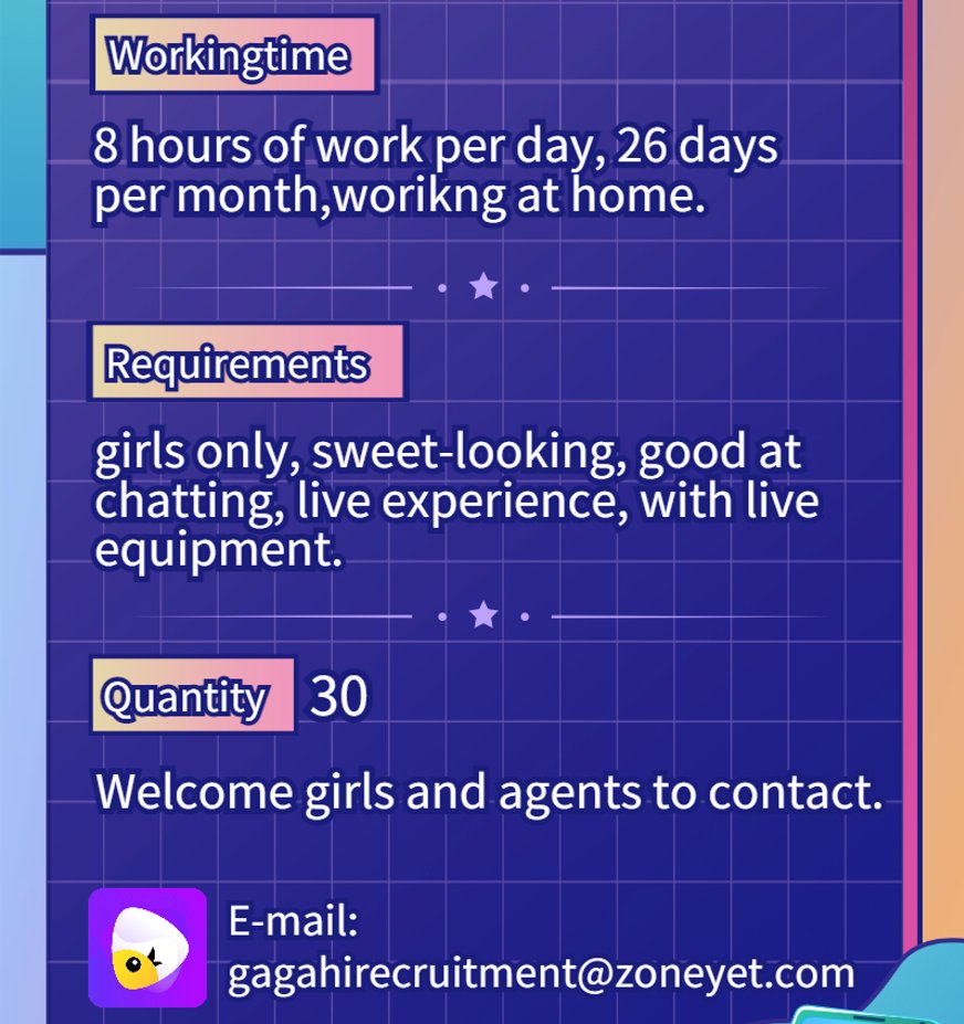 app_gagahi's tweet photo. GagaHi Hiring Host: https://t.co/IkNuIf42ew
#hiring #hire #recruitment #recruiting #host #主播 #招募 #招募主播 #主播招募 #1v1  #1on1 #videocall https://t.co/VfO7lRJsNv