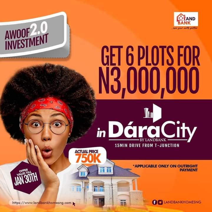 ‼️ 7 days to go, price revert to 4.5M  take advantage of this opportunity to own 6plots in Epe...

BUY 6PLOTS FOR JUST 3MILLION NOW

Don't wait to buy, rather buy and wait...

Whatsapp: 08038352784

https//:landbankhomesng.com 

#investinlagos #investinepe #investorsinnigeria