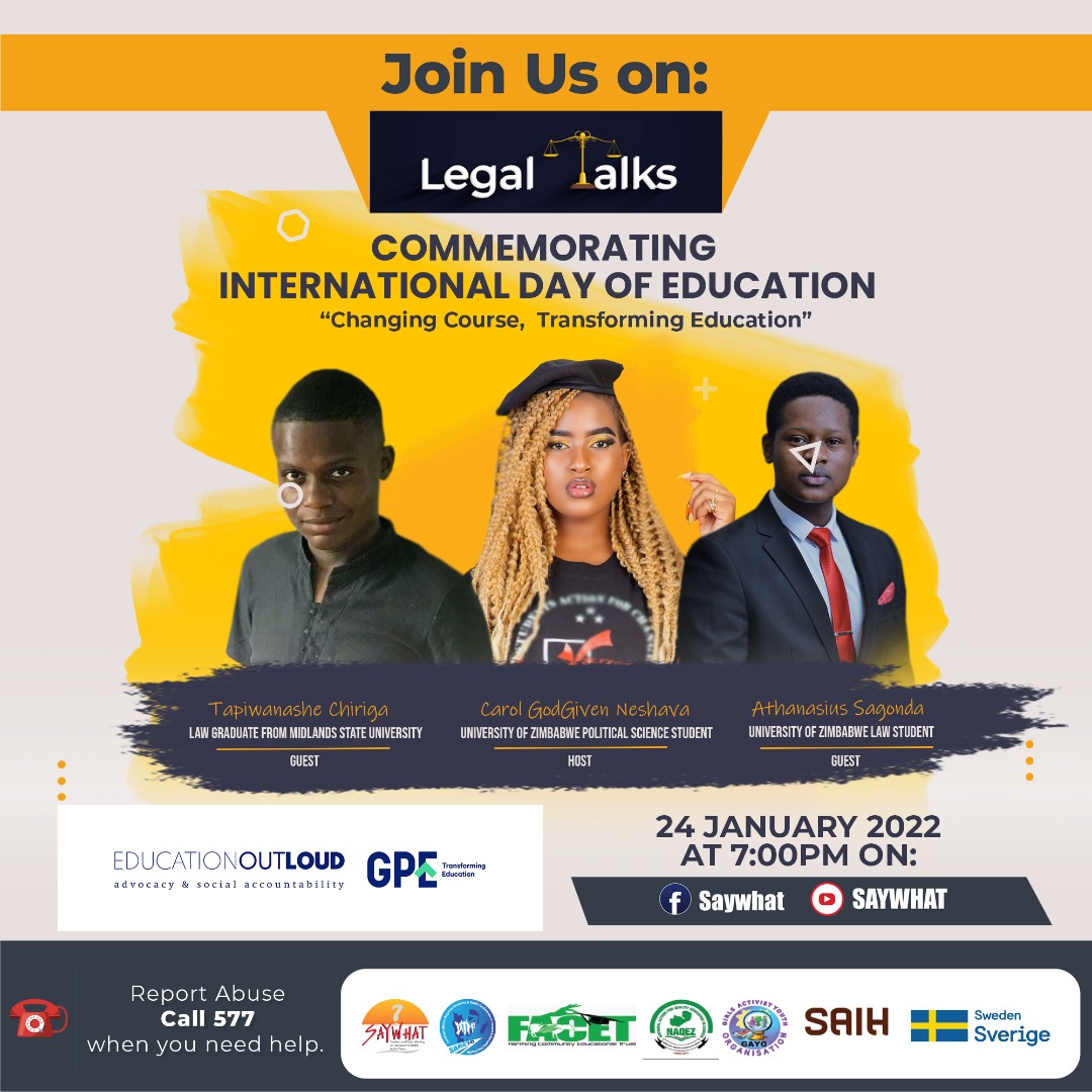 antony_zhuang's tweet photo. In recognition of the International Day of Education, today at 7pm, live on @SAYWHATOrg FB Page &amp; YouTube, young people will be discussing the state of education in Zimbabwe. Be part of this conversation. @saih @SwedeninZW @mhtestd @jimmy_wilford
@UNFPA_Zimbabwe
@saywhatcoza https://t.co/ruAvllQ4EM