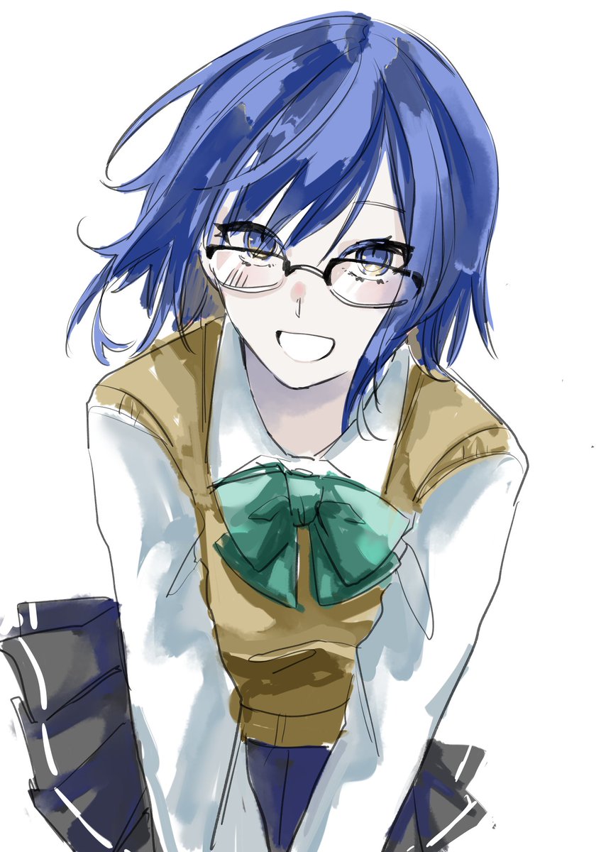 ciel (tsukihime) 1girl solo blue hair glasses skirt blue eyes smile  illustration images