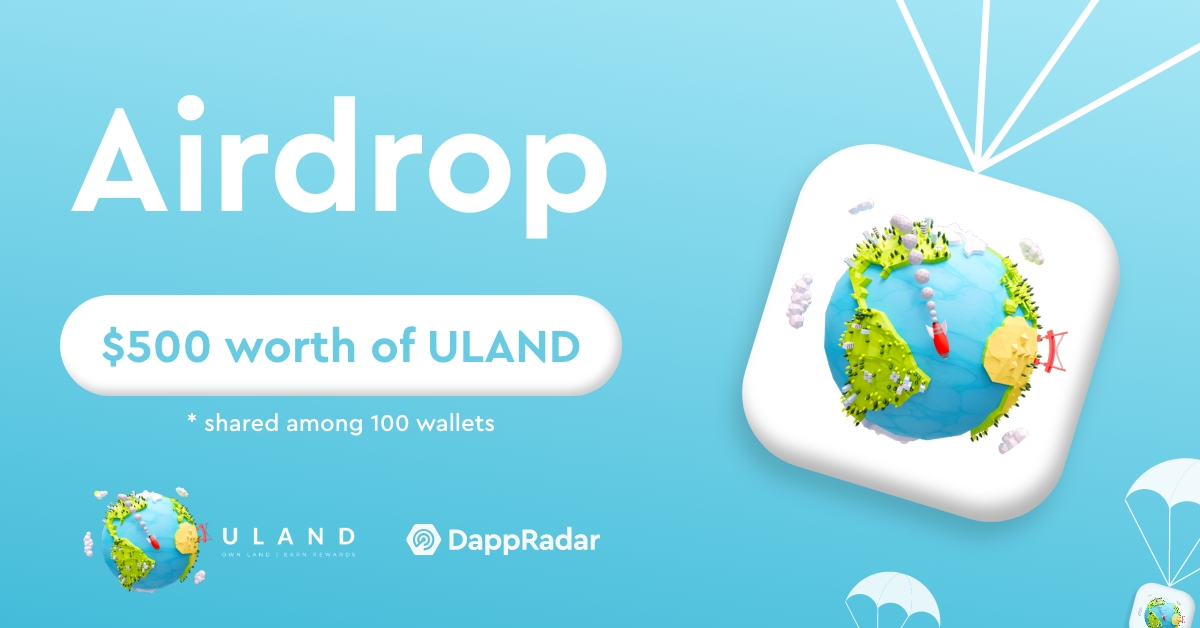 Our exclusive @uland_io $ULAND #airdrop is now LIVE! 🎉🎉

Register now for a chance to win $ULAND tokens: dappradar.com/hub/airdrops/68

Like &amp; share this post to spread the word &amp; don’t forget to follow us for more giveaways!

Good luck!

#Crypto #DeFi #Giveaways