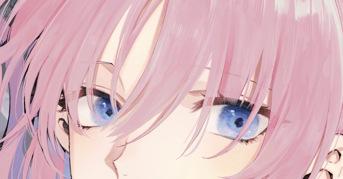 1girl pink hair solo blue eyes looking at viewer close-up bangs  illustration images