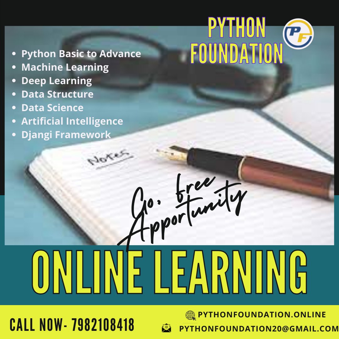 PythonFoundati1's tweet image. Do You want to Learn Python in very minimal Fees... ???
Don't Worry, New Batch Start from 30 Jan 2022, Limited seat Available
Call Me :- 7982108418
Website: pythonfoundation.online
Facebook Page : facebook.com/pythonfoundati…