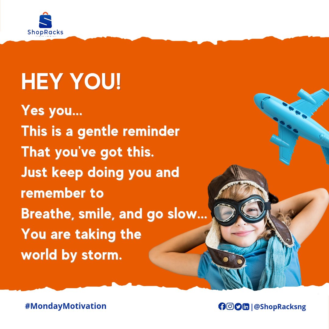 ShopRacksNg's tweet photo. Mondays are the beginning of the week of work which offers fresh starts 52 times each year! On this 4th Monday of the year 2022, We at ShopRacks would love to remind you that you've got this. Stay Positive.
#ShopRacks #businesssolutions #bookeeping #managment #mondaymotivaton https://t.co/IEF5k3asEP