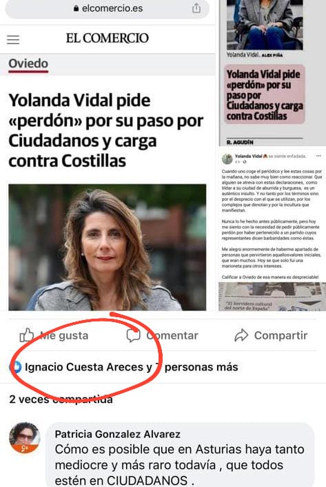 sutilsalas's tweet photo. 🗣️ Estos días comentaba que el máximo responsable de Cs de Asturias no decía nada sobre lo que estaba pasando últimamente; me he equivocado, aporto captura donde da "me gusta" 😱 a una persona que pide perdón por haber sido cargo de Cs...Nadie le va a pedir que dimita??? 🤔 https://t.co/S0GgMnTEfk